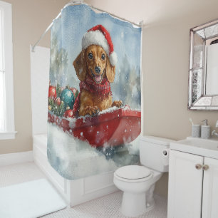 Dackel Hund in Sledge Lass es Schnee Weihnachten Duschvorhang