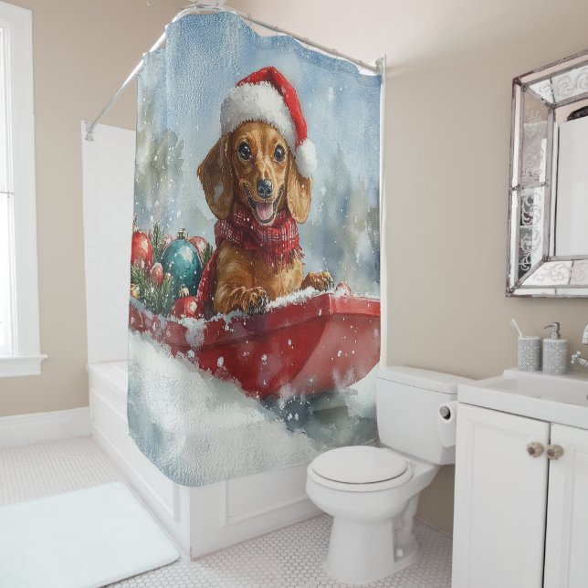 Dackel Hund in Sledge Lass es Schnee Weihnachten Duschvorhang (Beispiel)