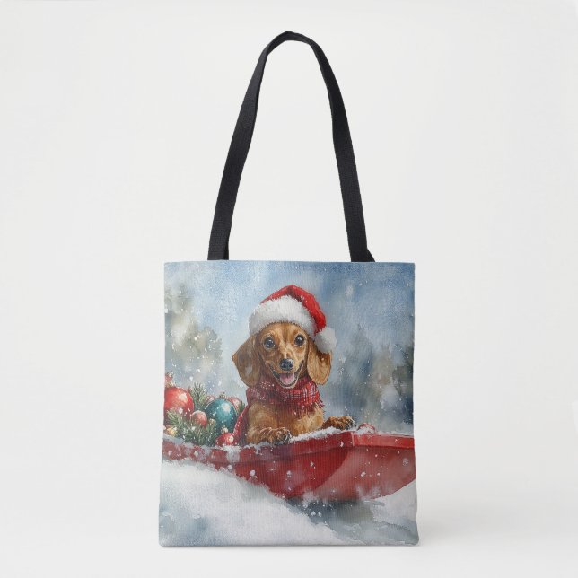 Dackel Hund in Sledge Lass es Schnee Weihnachten Tasche (Vorderseite)