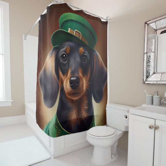 Dackel Hund in St. Patrick's Day Dress Duschvorhang (Beispiel)