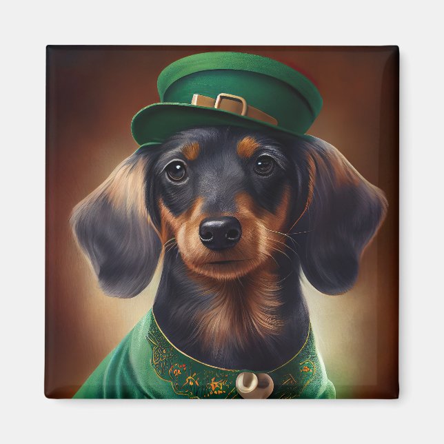 Dackel Hund in St. Patrick's Day Dress Magnet (Vorne)