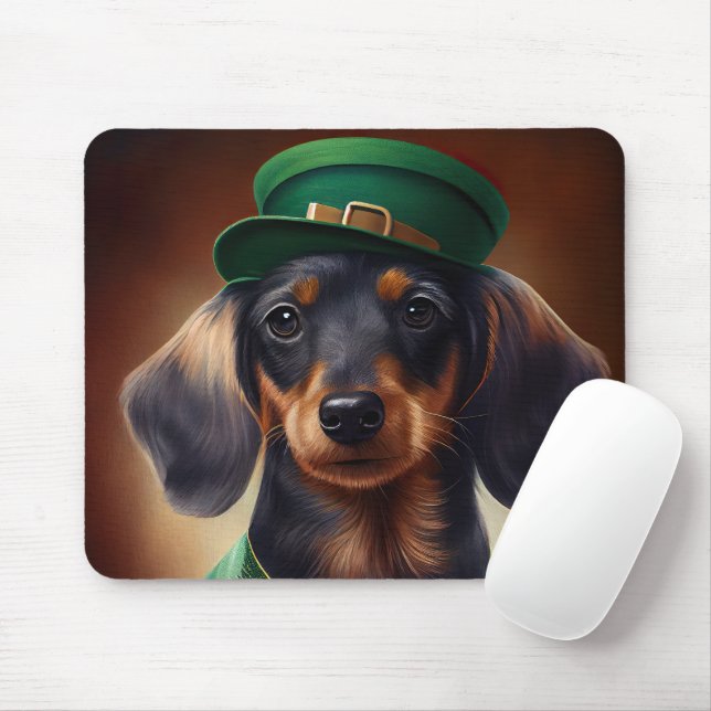Dackel Hund in St. Patrick's Day Dress Mousepad (Mit Mouse)