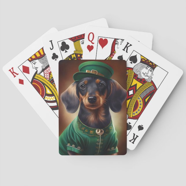 Dackel Hund in St. Patrick's Day Dress Spielkarten (Rückseite)