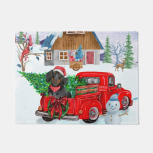 Dackel Hund in Weihnachtslieferung LKW Schnee Fußmatte