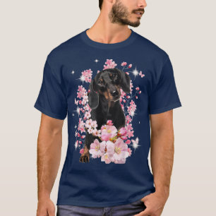 Dackel Hund Japanisch Kirsche Blossom Sakura Blume T-Shirt