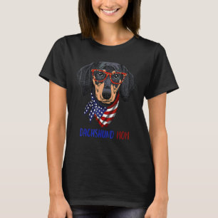 Dackel Hund Mama Leopard Brille Usa Flag 4. T-Shirt