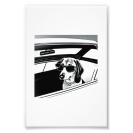 Dackel Hund mit Brillenrennen in Autodruck Fotodruck