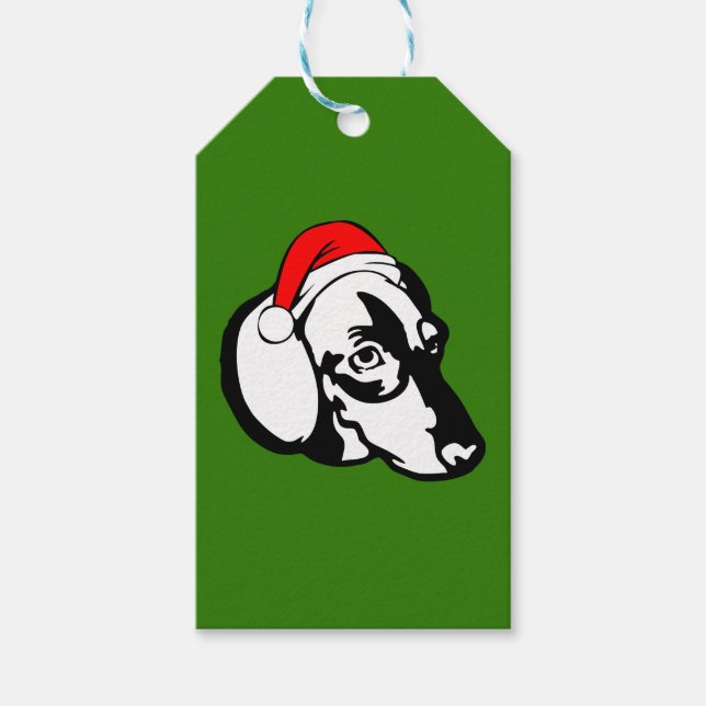 Dackel Hund mit Weihnachts-Weihnachtsmannmütze Geschenkanhänger (Vorderseite)