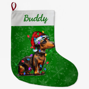 Dackel Hund mit Weihnachtslicht Großer Weihnachtsstrumpf