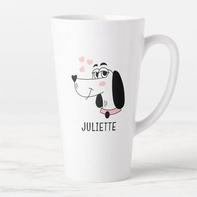 Dackel Hund Romantische rosa Herzen Personalisiert Milchtasse (Rechts)