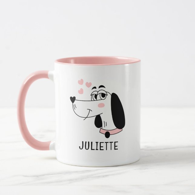 Dackel Hund Romantische rosa Herzen Personalisiert Tasse (Links)