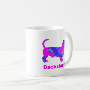 Dackel Hund rosa und blau Abstrakt weiß Kaffeetasse