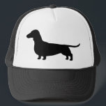 Dackel Hund Silhouette Dackel Hund Würstchen Truckerkappe<br><div class="desc">Eine coole Dackel Hund Liebhaber LKW-Hut. Silhouette der schwarzen Dackel. Unisex Größe passt zu den meisten Teenagern und Erwachsenen.</div>