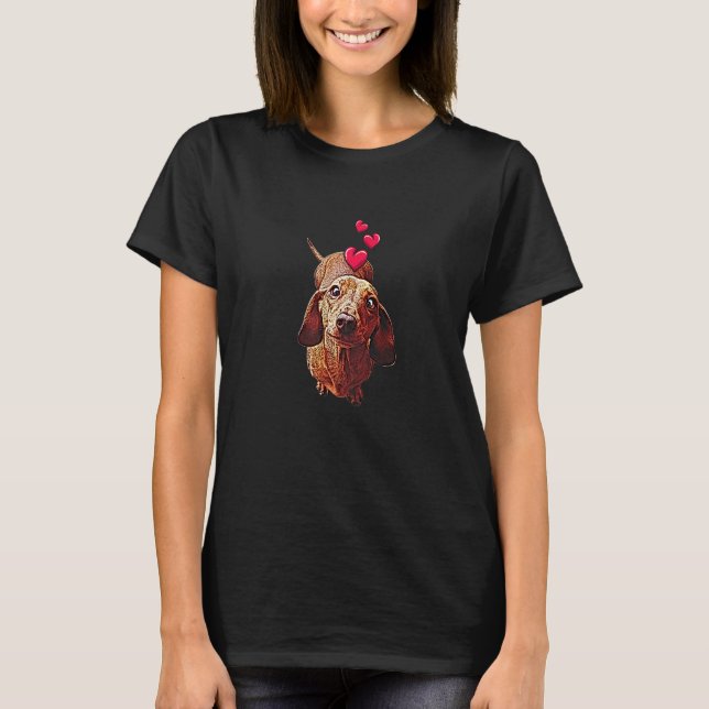 Dackel Hund und Herz Niedlich Teckel Dog Motif T-Shirt (Vorderseite)