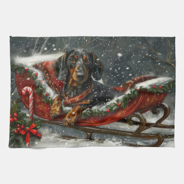 Dackel Hund Weihnachten Geschirrtuch (Horizontal)