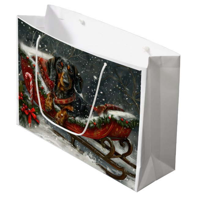 Dackel Hund Weihnachten Große Geschenktüte (Vorderseite Schrägansicht)