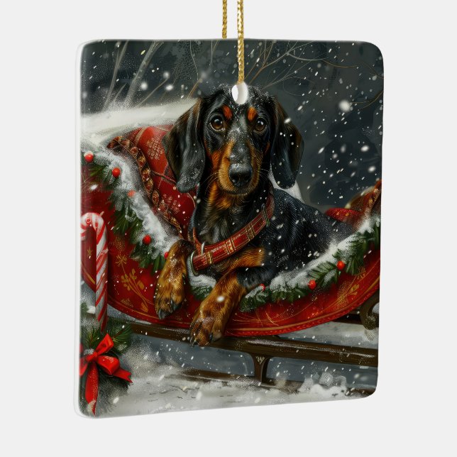 Dackel Hund Weihnachten Keramikornament (Rechts)