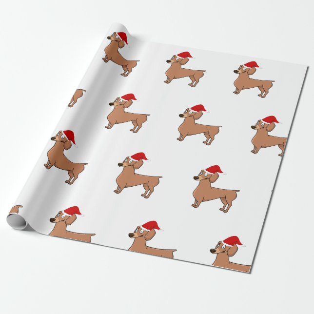 Dackel Hund Weihnachts-Weihnachtsmannmütze Geschenkpapier (Ungerollt)