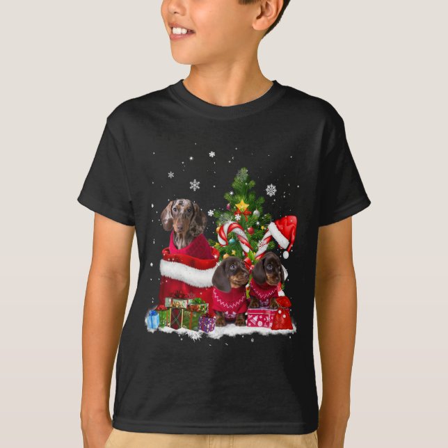 Dackel Hund Weihnachtsbaum Lichter Pajamas Xmas Ma T-Shirt (Vorderseite)