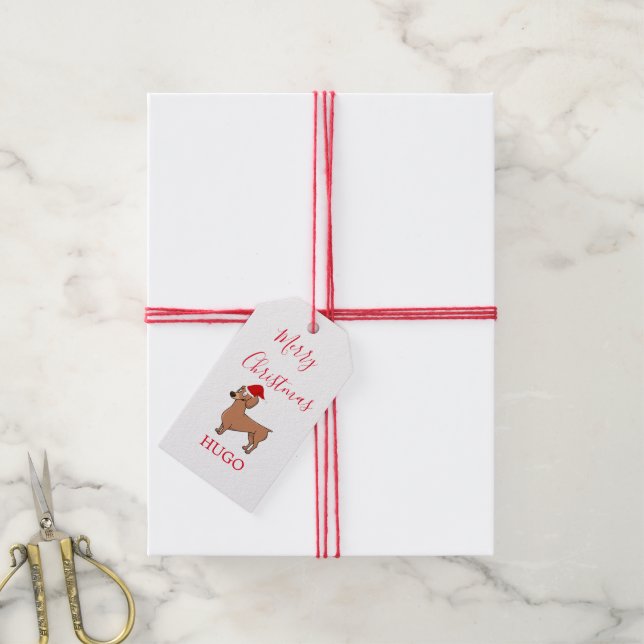 Dackel Hund Weihnachtsmannmütze Frohe Weihnachten  Geschenkanhänger (Mit Garn)