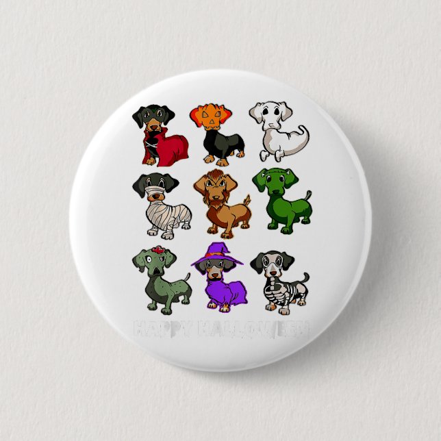 Dackel Hunde Halloween Happy Halloween Button (Vorderseite)