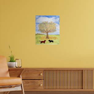 Dackel Hunde Herbstspaziergang Poster