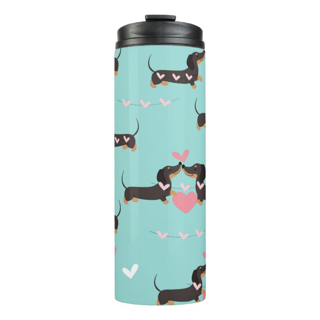 Dackel Hunde in Liebe und Herz nahtlos Thermosbecher (Vorderseite)
