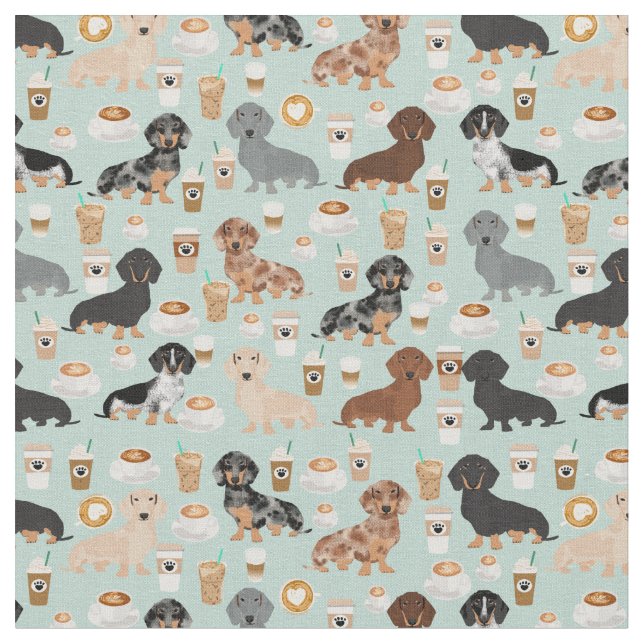 Dackel Hunde Kaffeeliebhaber Stoff (Nahaufnahme)