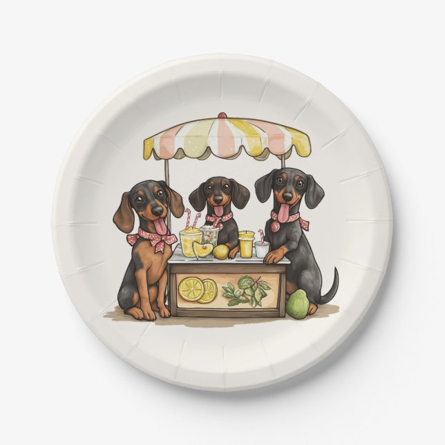 Dackel Hunde Lemonade Stand Pappteller (Vorderseite)