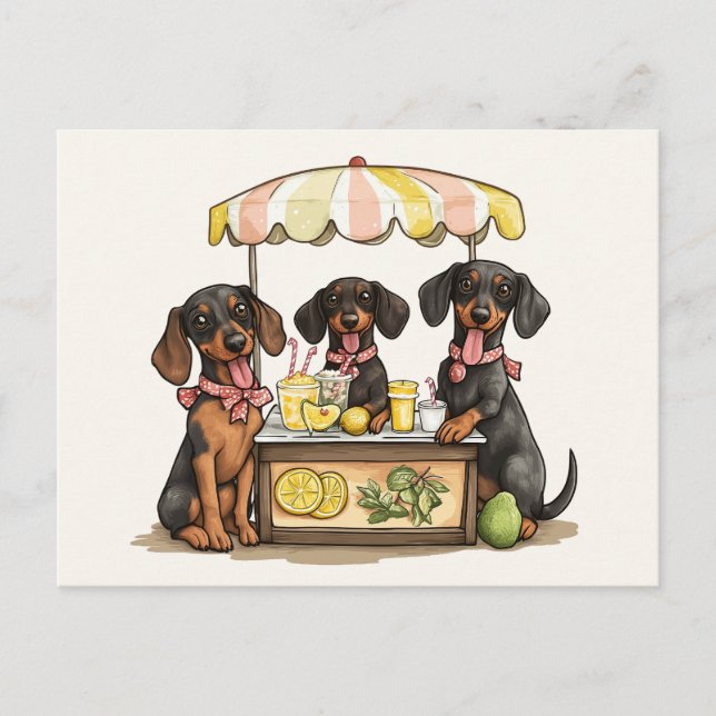 Dackel Hunde Lemonade Stand Postkarte (Vorderseite)