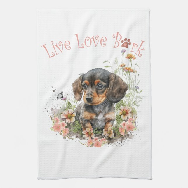 Dackel Hunde Mama Floral Geschirrtuch (Vertikal)