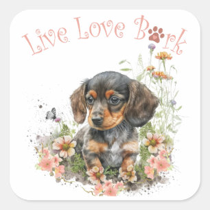 Dackel Hunde Mama Floral Quadratischer Aufkleber