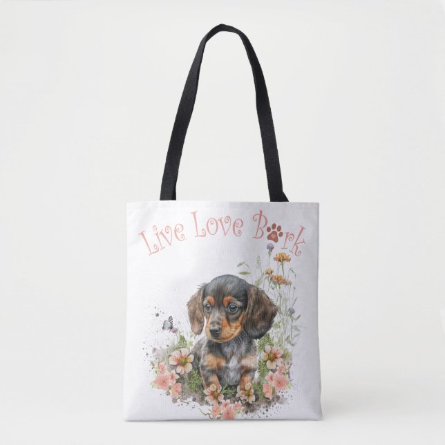 Dackel Hunde Mama Floral Tasche (Vorderseite)