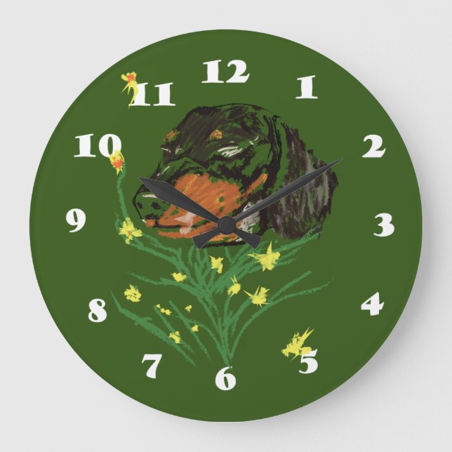 Dackel Hunde Muster Große Wanduhr (Vorderseite)