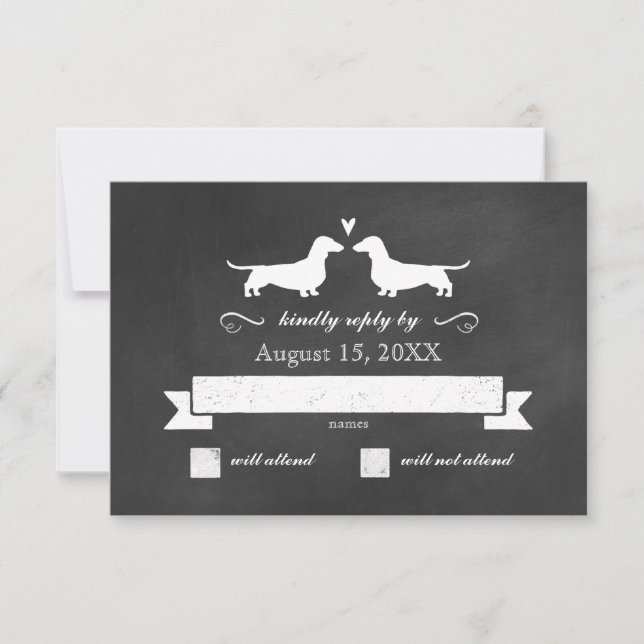 Dackel Hunde Silhouetten Hochzeit RSVP Antwort (Vorderseite)