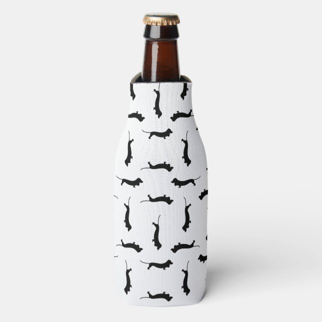 Dackel Hunde Silhouetten KUSTOM HINTERGRUNDFARBE Flaschenkühler (Flaschenvorderseite)