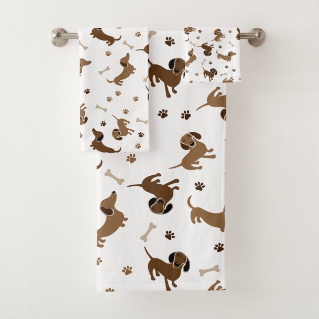 Dackel Hunde und Knochen Niedliche Paws Badhandtuch Set (Insitu)