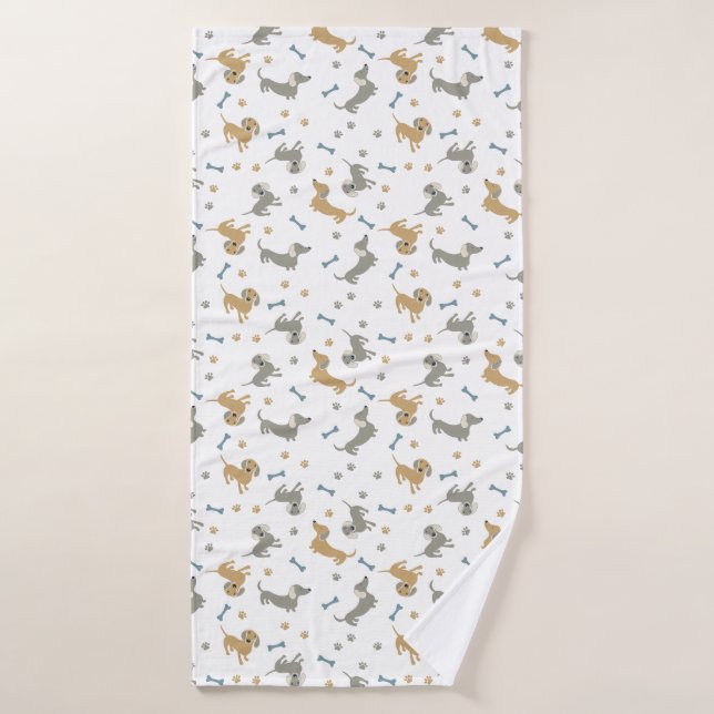 Dackel Hunde und Paws Niedlich Pastel Badehandtuch (Badehandtuch)