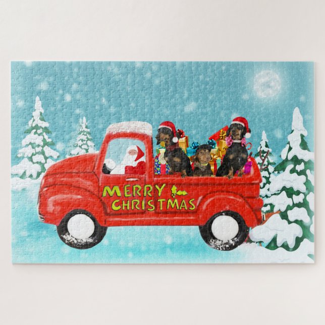 Dackel Hunde Weihnachtsmann Lieferwagen (Horizontal)