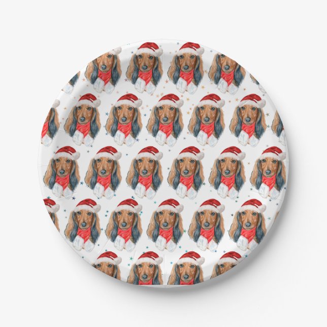 Dackel Hunde Zucht Weihnachten Pappteller (Vorderseite)