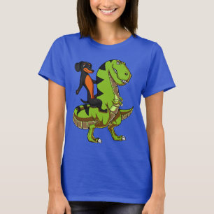 Dackel-HundeDackel, die T-Rex Dinosaurier reitet T-Shirt