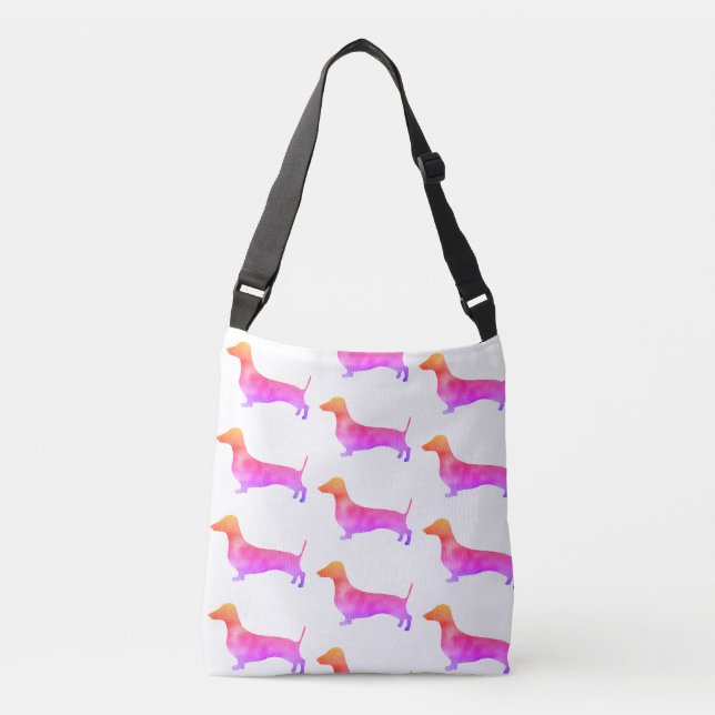 Dackel-Hunderosa-HundeTaschen-Tasche Tragetaschen Mit Langen Trägern (Vorderseite)