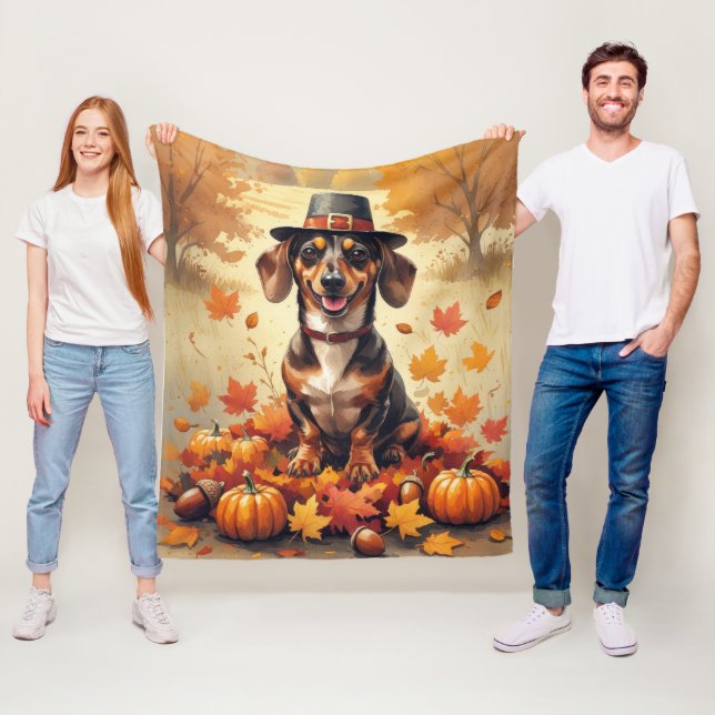 Dackel im Herbst lässt Erntedank Kunst Fleecedecke (Beispiel)