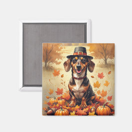 Dackel im Herbst lässt Erntedank Kunst Magnet