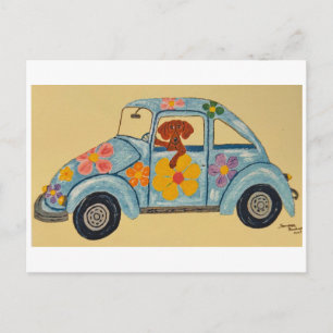 Dackel im Hippie-Auto Postkarte
