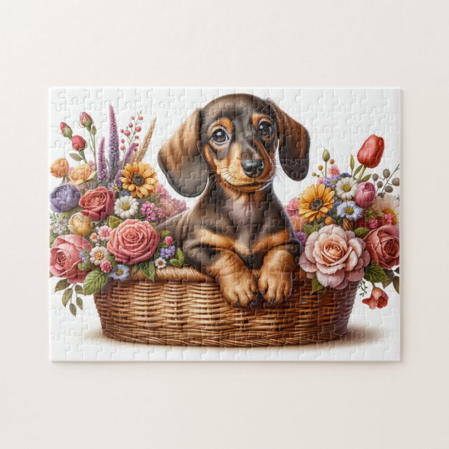 Dackel in Blumen (Horizontal)