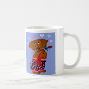 Dackel in den rosa Herz-Kurzschlüssen Kaffeetasse