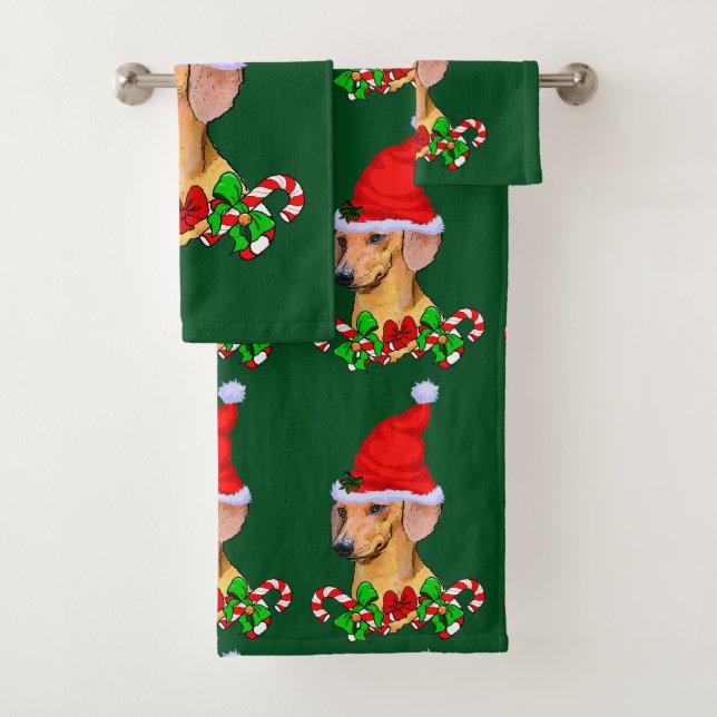 Dackel in der Weihnachtsmannmütze Weihnachten Badhandtuch Set (Insitu)