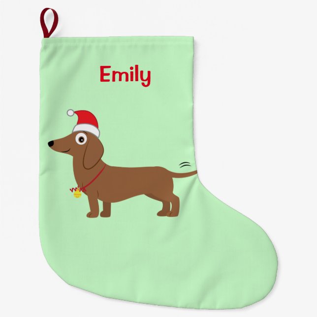 Dackel in einer Weihnachtsmannmütze Großer Weihnachtsstrumpf (Vorderseite)