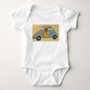 Dackel in Hippie-Auto Baby Strampler